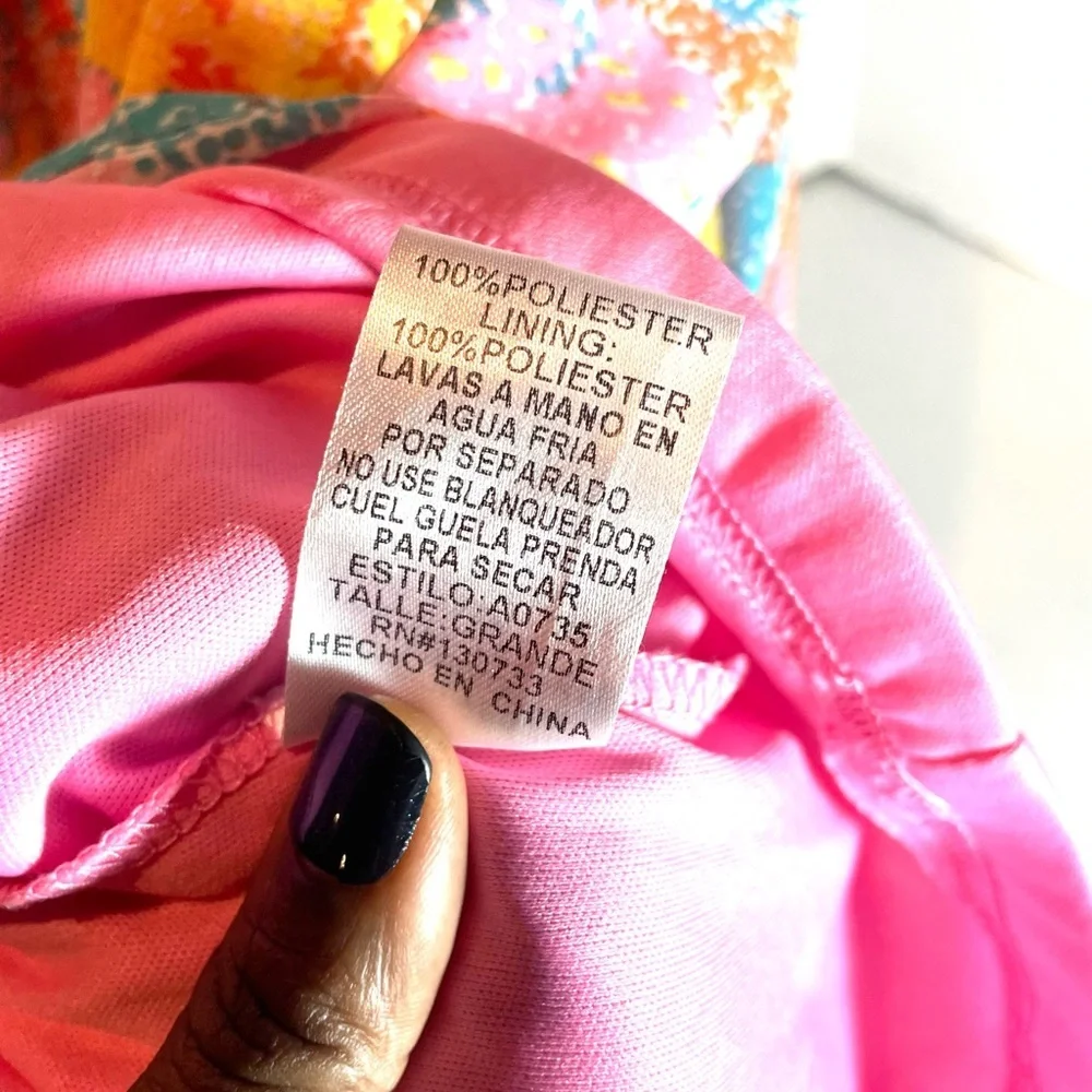 Umgee Floral Boho Shift Dress Size Large Pink Ruffle Neck Flowy Boutique - Picture 5 of 9